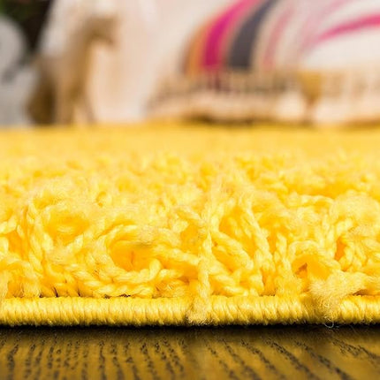 Unique Loom Solo Solid Shag Collection Modern Plush Tuscan Sun Yellow Runner (3' x 10')