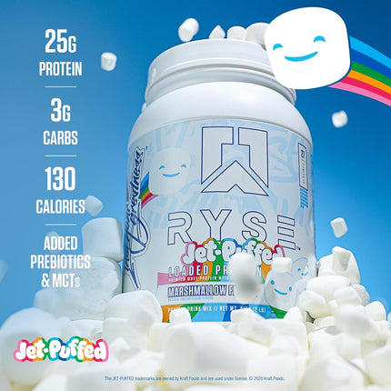 RYSE Up Supplements Ryse Core Series Loaded Protein | Build, Recover, Strength 25g Whey Added Prebiotic Fiber and MCTs Low Carbs & Sugar 27 Servings (Marshmallow)