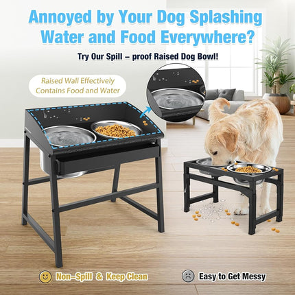 Elevated Dog Bowls for Large Dog, 15“ Tall Raised Food and Water Bowl Set with Stand, Full Metal Spill Proof Design and Stainless Bowls for Indoor & Outdoor Use