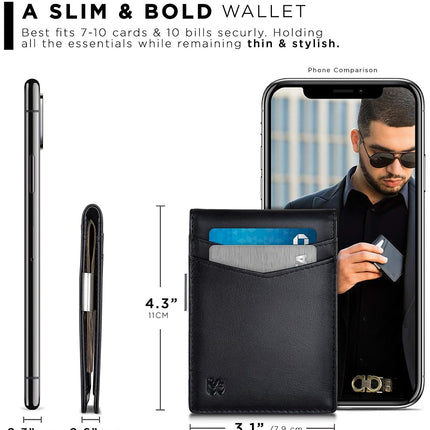 SERMAN Brands Billetera con clip para billetes – Carteras delgadas para hombre, de bolsillo delantero, soporte para tarjetas con bloqueo RFID, mini plegable minimalista, negro carbón, delgada