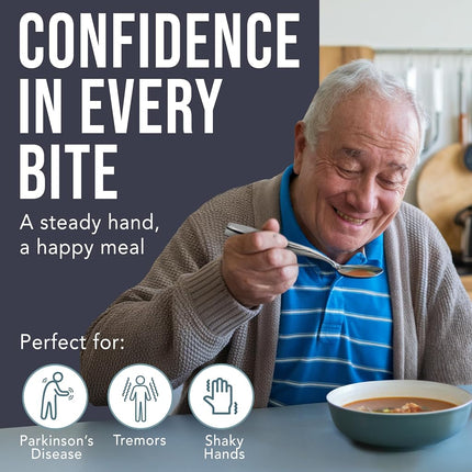 BUNMO Weighted Utensils for Tremors and Parkinsons Patients - Heavy Weight Silverware Set of Knife, Fork and Spoon - Adaptive Eating Flatware (3 Pieces)