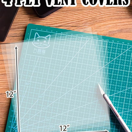 4 Pack PET Vent Covers with Nano Adhesive, 12" X 12" for Floor, Wall, Ceiling Vents and Air Registers, for RV, Home, Office AC Vents, Non-Magnetic, Fits on Plastic, Wood, Iron, Aluminum Vent Covers