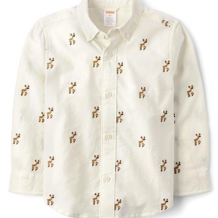 Gymboree Boys' and Toddler Long Sleeve Button Up Shirts, Bunnys Tail, 4T