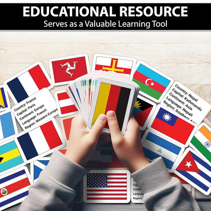 Zastic! World Flags Flashcards - 245 Country Flags, Capitals, Languages & Continents - Gloss Laminated Kids Geography Flash Cards