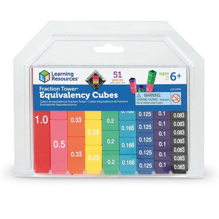 Learning Resources Fraction Tower Equivalency Cubes, Ages 6+, Maths Learning Toys for Kids, Visual Fractions Set with Decimals & Percentages, 51 Pieces