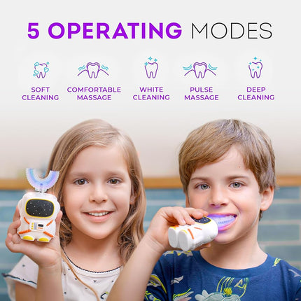 Bendi Sensory 360 Round U-Shaped Astronaut Design Mouthguard Electric Toothbrush for Kids Ages 2-7 - Automatic Memory Function - 5 Modes Toothbrush with Multiple Heads – Kids Travel Essentials