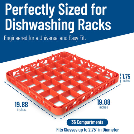 Carlisle FoodService Products CFS RE36C24 OptiClean 36 Compartment Divided Glass Rack Extender, 1.78", Orange