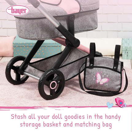 Bayer Baby Dolls Pram XEO, Convertible Doll Pushchair, 46cm Dolls