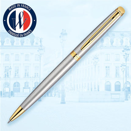 Waterman Ballpoint Pen WATERMAN Hémisphère Ballpoint Pen, Stainless Steel GT, Medium Nib, Blue Ink, Stainless Steel, (S0920370)