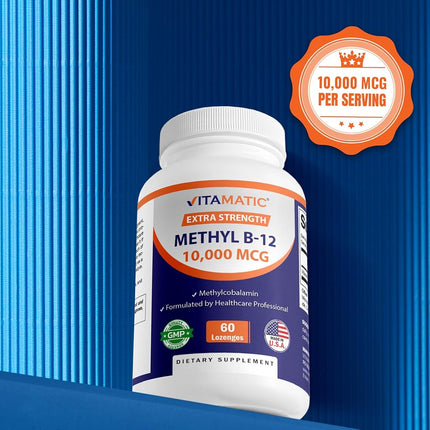 Vitamatic Methyl B12 (Methylcobalamin) 10,000 mcg 60 Lozenges - Superior Source of Vitamin B12