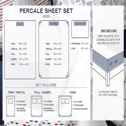Nautica - Queen Sheet Set, Cotton Percale Bedding Set, Crisp & Cool, Lightweight & Breathable (White, Queen)