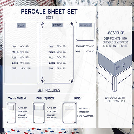 Nautica - Queen Sheet Set, Cotton Percale Bedding Set, Crisp & Cool, Lightweight & Breathable (White, Queen)