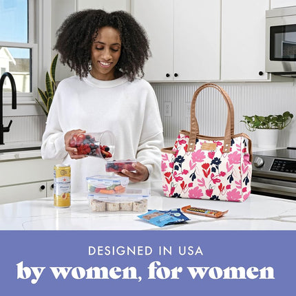 Sac à déjeuner Fit & Fresh pour femmes, sac à déjeuner isotherme pour femmes pour le travail, grande boîte à déjeuner étanche et résistante aux taches pour femmes avec contenants et gobelet assorti, fermeture éclair, sac à déjeuner Westerly, motif floral