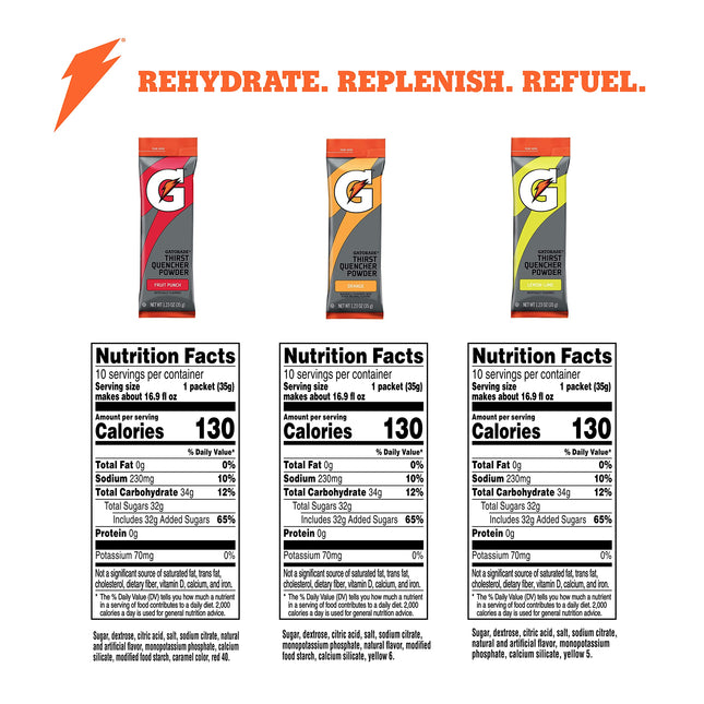 Gatorade Thirst Quencher, Sobres de Polvo, Paquete Surtido de 3 Sabores, (Paquete de 30)