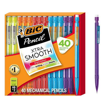 Bic Mechanical Pencils, Xtra Smooth, Bright Edition (Darker Colors, Erases Cleanly), 40-Count