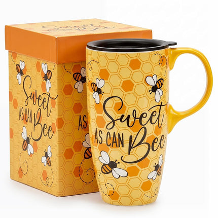 Topadorn Bumble Bee Ceramic Travel Mug with Lid, 1