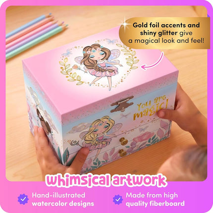 Musical Fairy Jewellery Box for Girls - Kids Music Box with Spinning Fairy and Mirror, Princess Birthday Gifts for Little Girls, Jewellery Box for Ages 3-10 - 17.1 x 13.3 x 15.2 cm