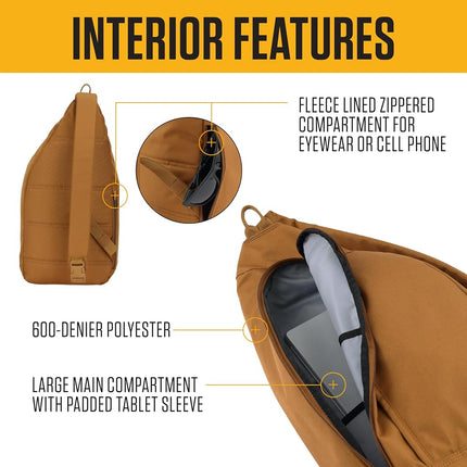 Carhartt Durable Sling Bag, Crossbody Backpack with Side Release Buckle, Tablet Sleeve and Adjustable Strap, Greenslate, 10L