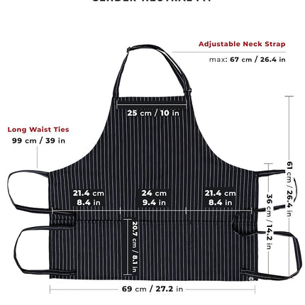 Chef Works Unisex Three Pocket ApronApron, Pinstripe, One size