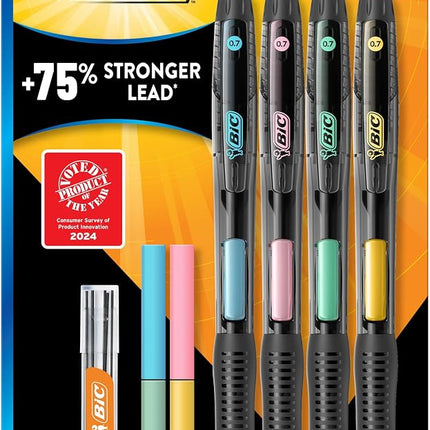 Bic Break-Resistant Mechanical Pencils with Erasers, No. 2 Medium Point (0.7mm), 4-Count Pack Pencils for School or Office Supplies