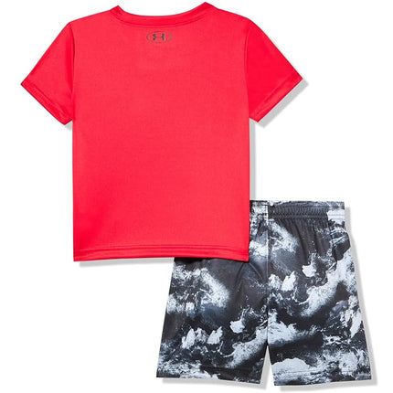 Conjunto de manga y pantalones cortos ligeros y transpirables Under Armour para niños, pantalones cortos estampados Ua Tech SS rojos, 24 meses