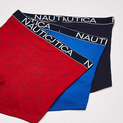 Nautica Men's 3-Pack Classic Cotton Stretch Boxer Briefs, Sea Cobalt/Peacoat/Sail Printnautica Red, L (Pack of 3)