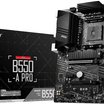 MSI B550-A PRO Motherboard ATX - Supports AMD Ryzen 3rd Gen Processors, AM4, DDR4 Boost (4400MHz/OC), 1 x PCIe 4.0/3.0 x16, 1 x PCIe 3.0/3.0 x16, 1 x M.2 Gen4 x4, 1 x M.2 Gen3 x4, HDMI, Gigabit LAN