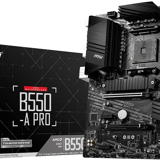 MSI B550-A PRO Motherboard ATX - Supports AMD Ryzen 3rd Gen Processors, AM4, DDR4 Boost (4400MHz/OC), 1 x PCIe 4.0/3.0 x16, 1 x PCIe 3.0/3.0 x16, 1 x M.2 Gen4 x4, 1 x M.2 Gen3 x4, HDMI, Gigabit LAN