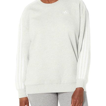 adidas Women's Essentials 3-Stripes Fleece Sweatshirt, White Melange/White, XS