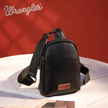 Wrangler Crossbody Sling Bags for Women Cross Body Fanny Pack Purse with Detachable Strap, A-Leather Black