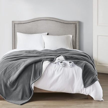 Couverture chauffante électrique réversible Serta polaire et sherpa, chauffage rapide, minuterie d'arrêt automatique, plusieurs réglages de chaleur, certifiée ETL, lavable en machine, gris Queen 90"x 84"