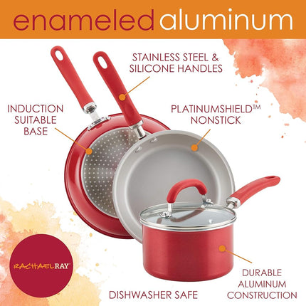 Rachael Ray 12158 Ensemble de cuisson vapeur en aluminium 3 pièces, rouge scintillant