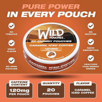 Wild 20 x 120mg Caffeine Pouches Nicotine Free Caramel Coffee - 1 x Can of Energy Pouches - Caffeine Pouch