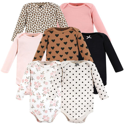 Hudson Baby Baby Girls Cotton Long-sleeve Bodysuits 3-pack, Cinnamon Pink Prints, 0-3 Months