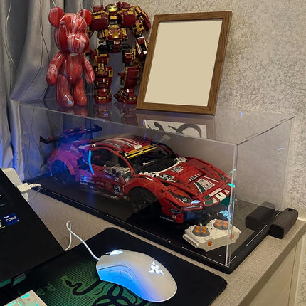 Choowin Acrylic Display Case for 1/10 Scale Diecast Model Car Thickened Clear Acrylic Display Case for Lego 42096 42125 42156 Display Case for Collectibles Assemble Dustproof Display Box(Black Base)