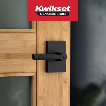 Kwikset Prava Entry Door Handle with Lock and Key, Secure Keyed Reversible Lever Exterior, for Front Entrance and Bedrooms, Matte Black, Pick Resistant Smartkey Rekey Security and Microban