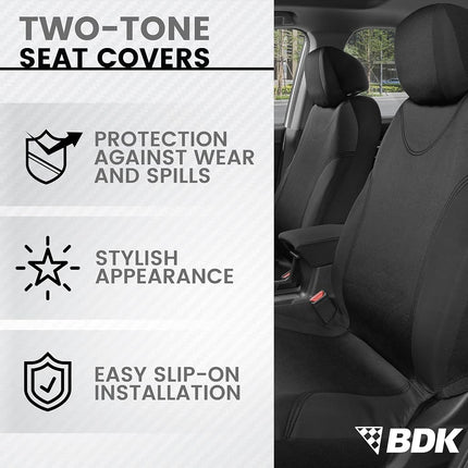 BDK Black Car Seat Covers Full Set - Universal Fit Matching Set Seat Covers for Trucks & Car Seat Protector for SUV - Front Seats, Rear Back Bench, & Headrest Seat Covers for Cars Interior Covers