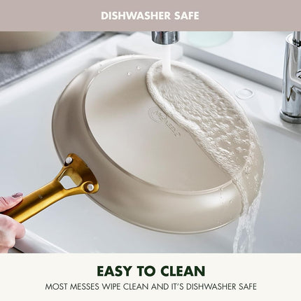 GreenPan Hard Anodized Healthy Ceramic Nonstick 10" and 12" Frying Pan Skillet Set, Gold Handle, PFAS-Free, Dishwasher Safe, Oven Safe, Taupe
