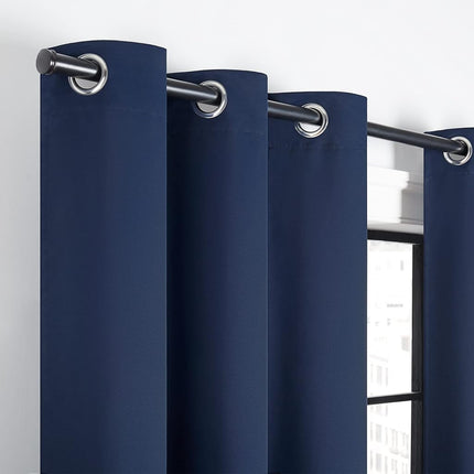 Eclipse Andover Solid Tripleweave Thermal Blackout Grommet Curtains for Bedroom (2 Panels), 42 in x 63 in, Navy