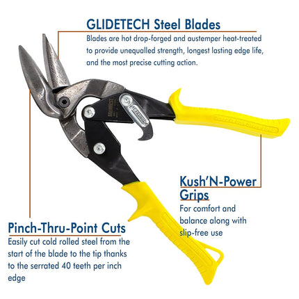 MIDWEST Aviation Snip - Straight Cut Offset Tin Cutting Shears with Forged Blade & KUSH'N-POWER Comfort Grips - MWT-6510S
