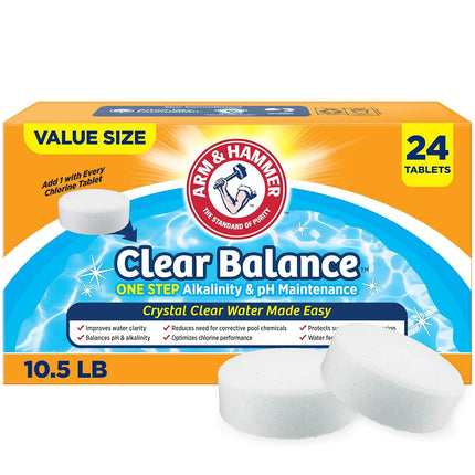 ARM & Hammer Clear Balance Swimming Pool Alkalinity pH Maintenance Tablets, White, 1 Pack, 24 Count