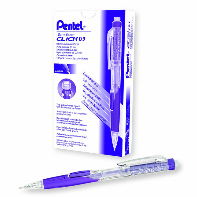 Pentel Twist-Erase CLICK Mechanical Pencil (0.9mm) Assorted Violet Barrel Colors, Color May Vary, Box of 12 (PD279TV)