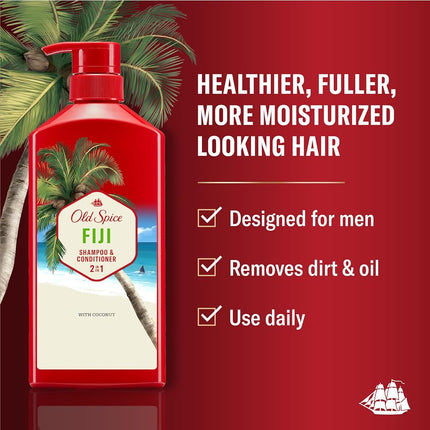 Old Spice Fiji 2-in-1 Shampoo and Conditioner for Men, 21.9 Fl Oz Each, Twin Pack