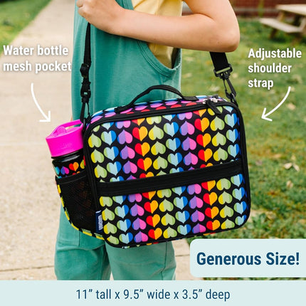 Wildkin ECO rPET Next Gen Lunch Box for Boys and Girls - Durable Exterior and Insulated Interior with Multiple Carrying Options, Keep Your Food Fresh for School & Travel Lunch Box - Rainbow Hearts