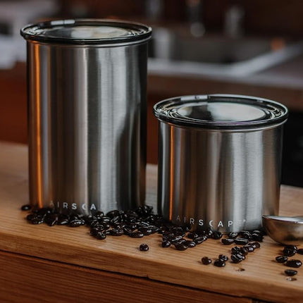 Planetary Design Airscape Stainless Steel Coffee Canister | Food Storage Container | US Patented Airtight Lid | Push Out Excess Air Preserve Food Freshness (Small, Matte Red)