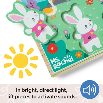 Melissa & Doug® Ms. Rachel™ Wooden Song Peg Puzzle, 6-Piece with Full Songs, Toddler Toys for Boys and Girls Ages 2-5+ Years - FSC-Certified