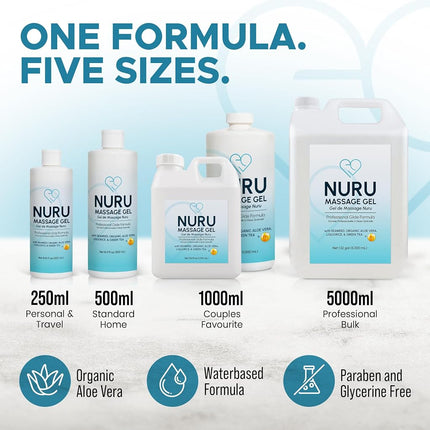 Nuru Massage Gel 500ml, Organic Aloe Vera & Seaweed, Water Based
