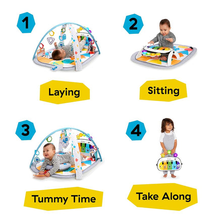Baby Einstein 4-in-1 Kickin Tunes Play Gym, Tummy Time Baby Play Mat with Kick Piano, Music & Language Discovery, Sensory Toys, Lights & Sounds, for Newborns & Up
