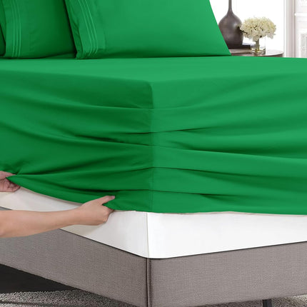 Elegant Comfort Luxury Soft 6-Piece 1500 Premium Hotel Quality Bed Sheet Set with Extra Deep Pockets 18-24 Inch, Wrinkle Free, Storage Pockets, Extra Deep Pocket 6PC Sheets, King, Emerald Green