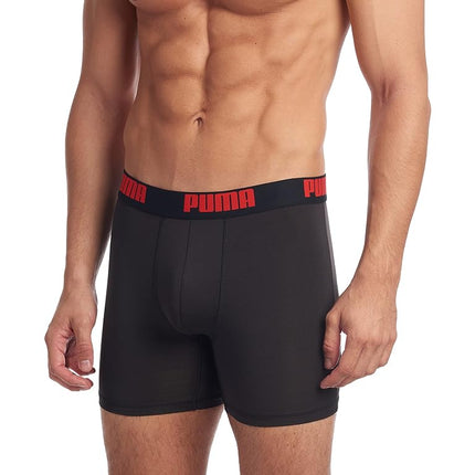 PUMA Men's 3 Pack Performance Boxer Briefs, Black, Large